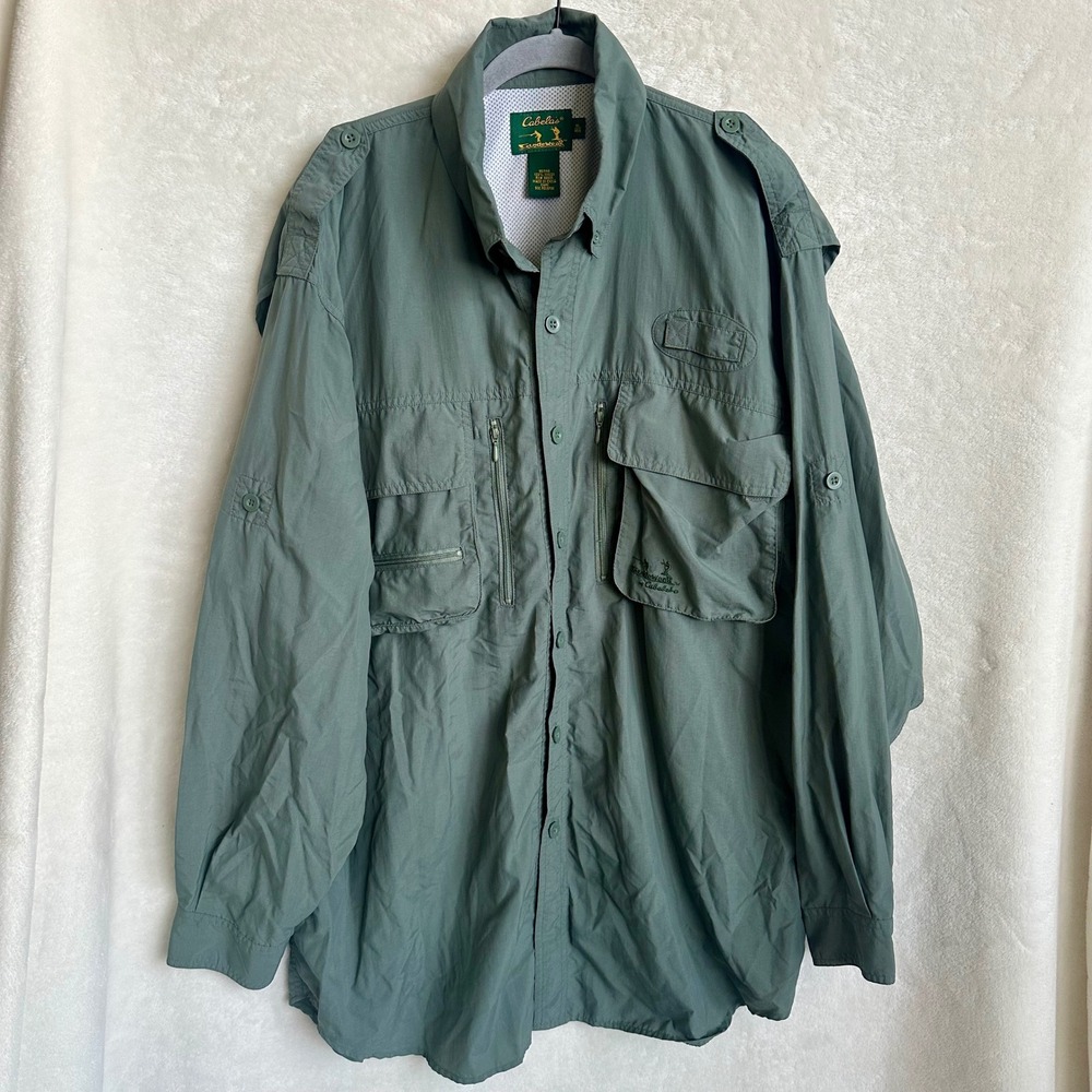 Cabela's GuideWear Nylon Vented Fishing Hunting Shirt Sage Olive Mens XL Reg